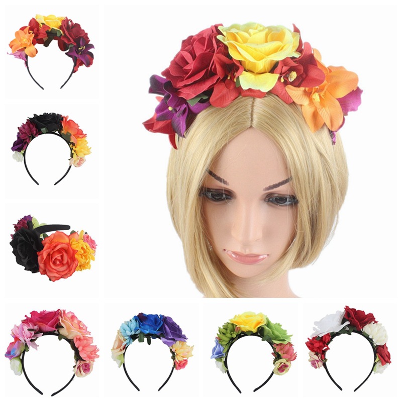 Artificial rose headband headwear ethnic makeup pie butt buckle
