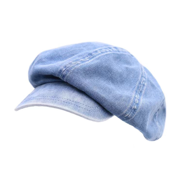 Autumn and winter cowboy beret women’s all-matching face small cloud hat big head round concave shape octagon painter’s hat