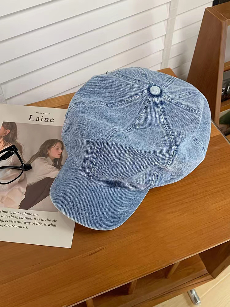 Autumn and winter cowboy beret women’s all-matching face small cloud hat big head round concave shape octagon painter’s hat