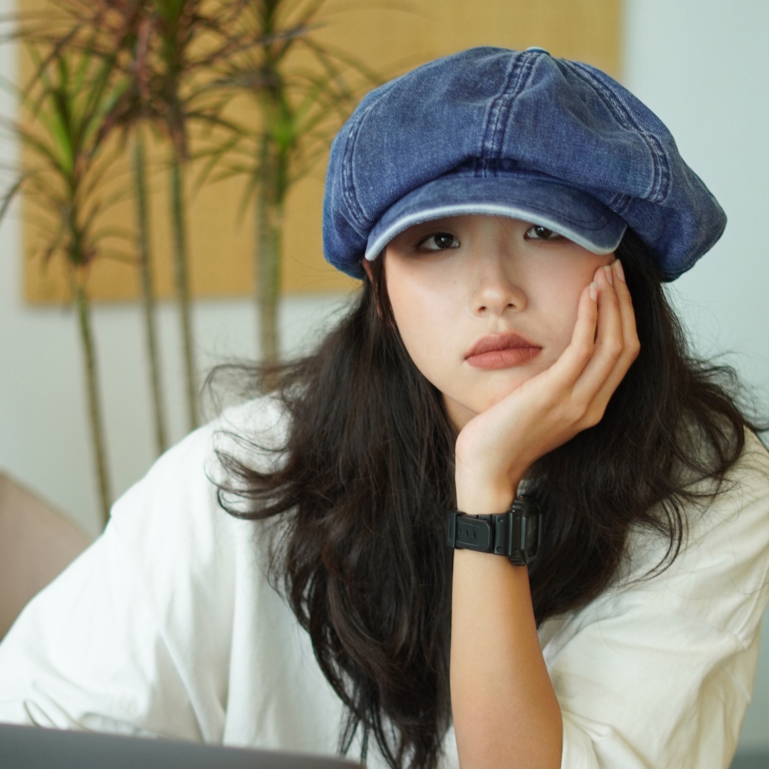 Autumn and winter cowboy beret women’s all-matching face small cloud hat big head round concave shape octagon painter’s hat