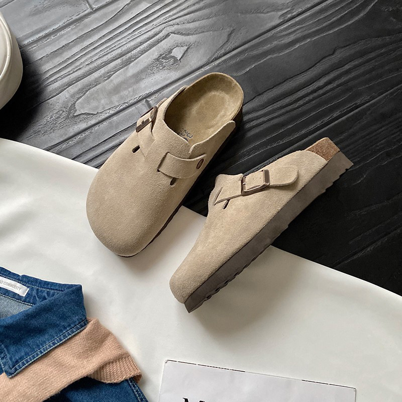 Autumn and winter fluffy slippers with velvet thick sole half drag