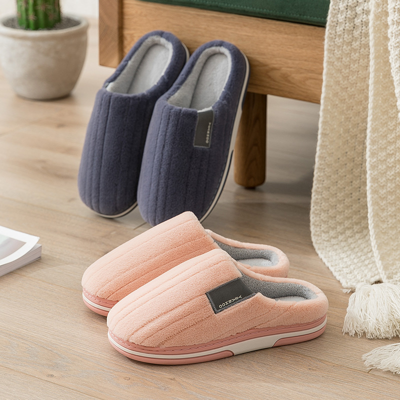 Autumn and winter plush slippers with thick soles