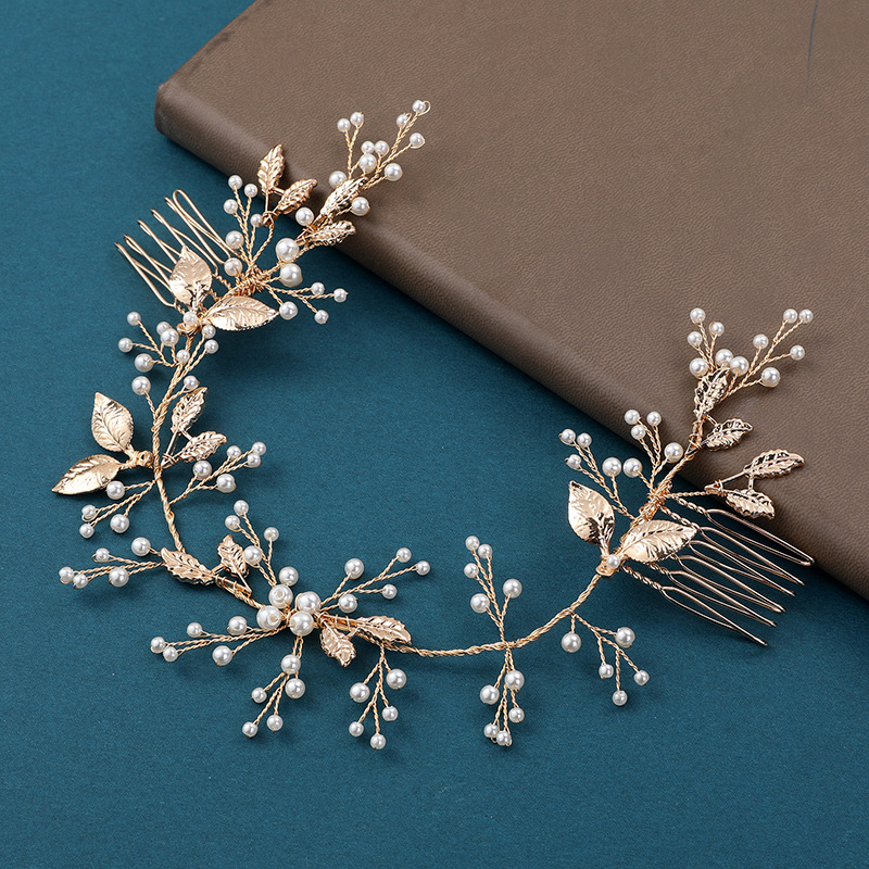 Bridal headwear Gold leaf alloy copper wire headband