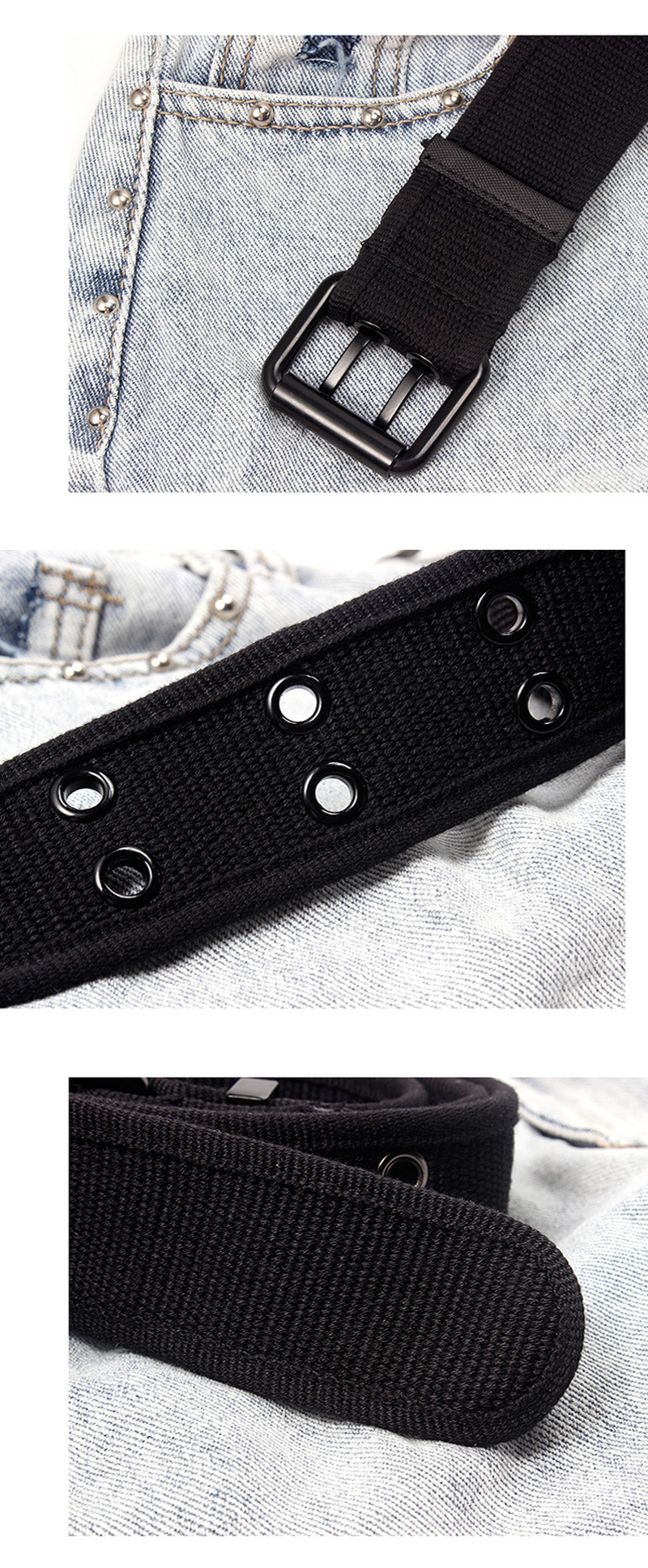 Canvas belt with square buckle without holes