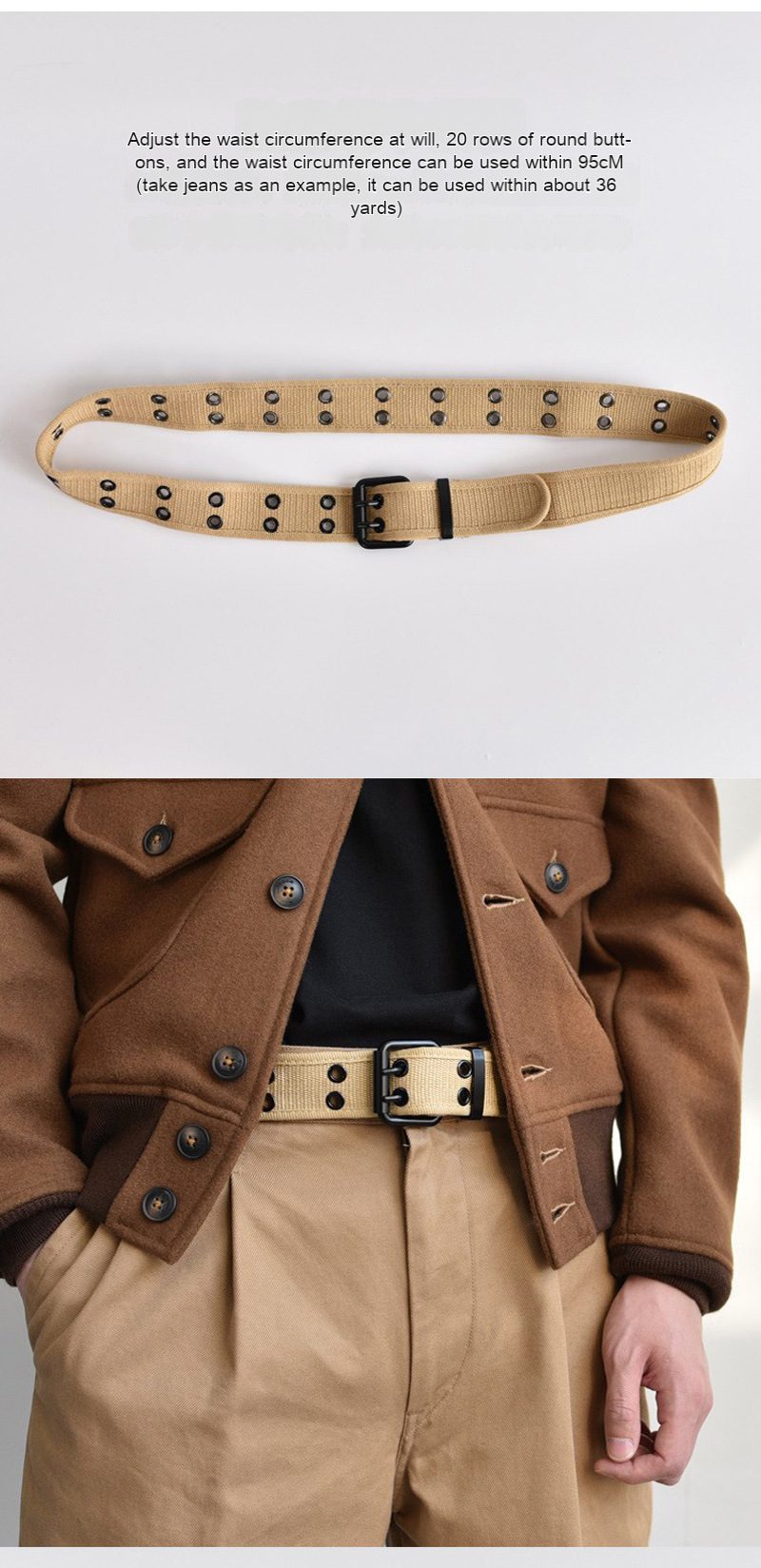 Canvas belt with square buckle without holes