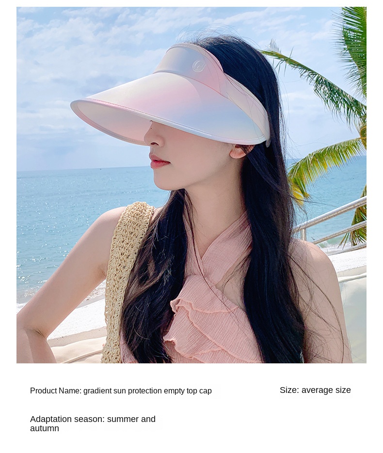 Color gradient outdoor empty top hat foldable adjustable hat for women