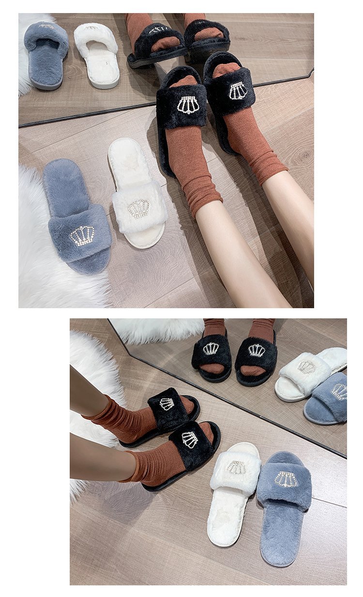 Crown bright diamond cotton slippers