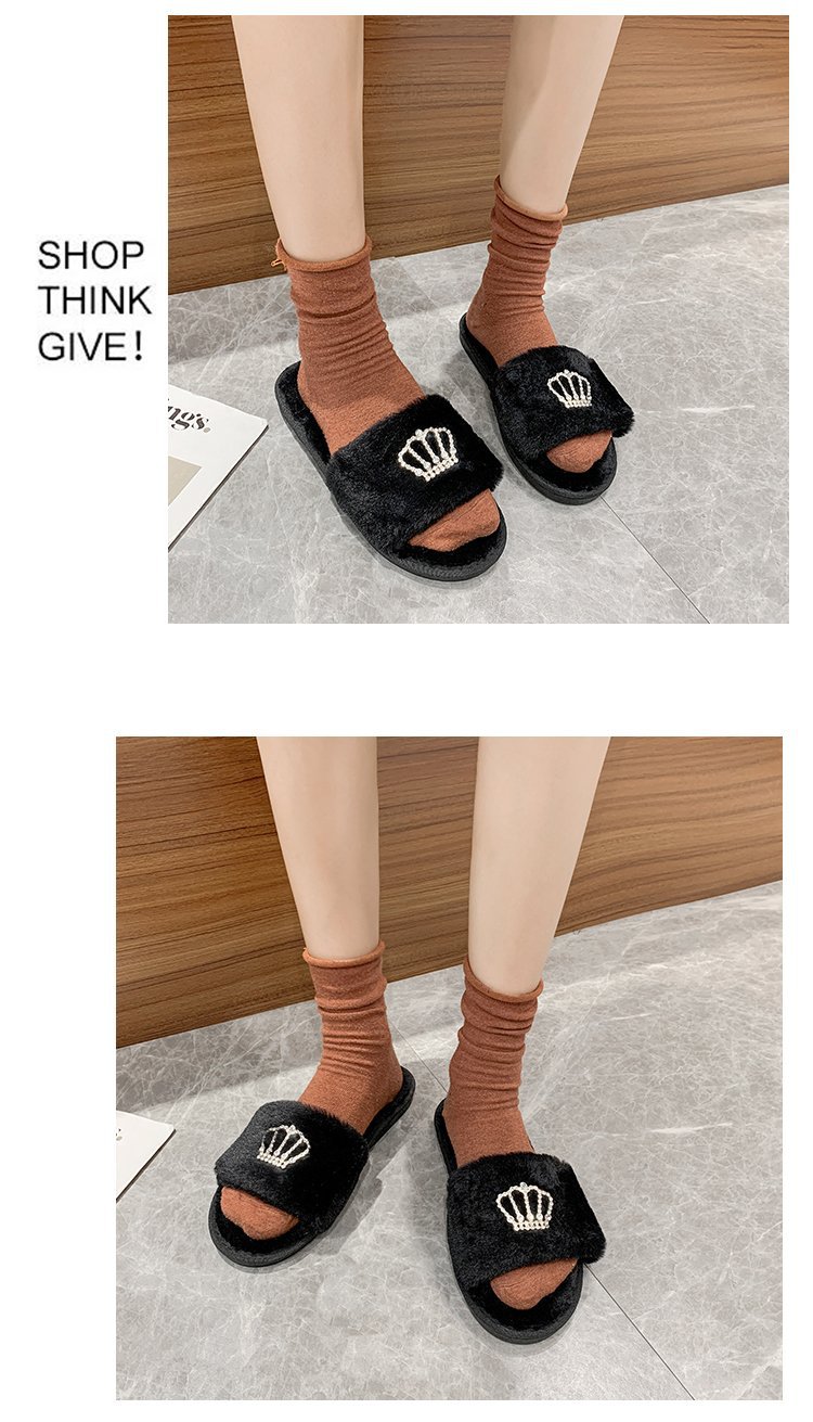 Crown bright diamond cotton slippers