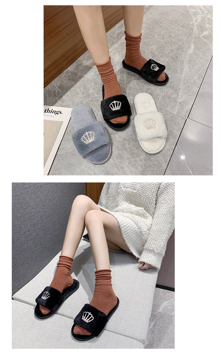Crown bright diamond cotton slippers