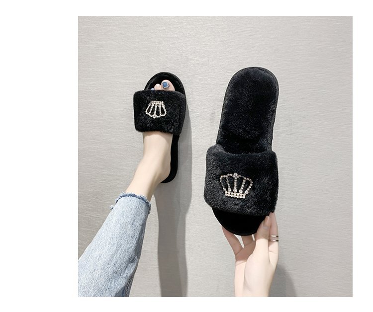 Crown bright diamond cotton slippers