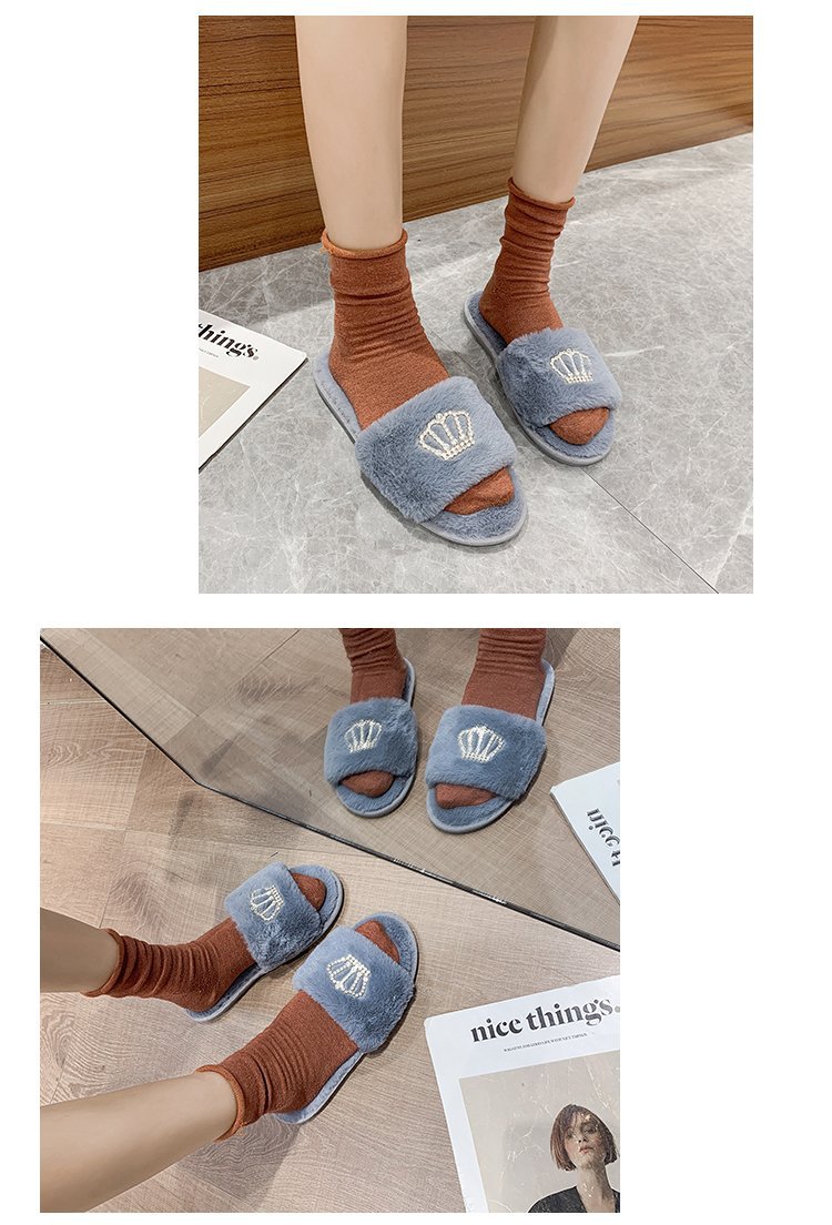 Crown bright diamond cotton slippers