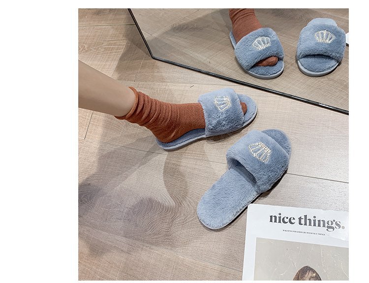 Crown bright diamond cotton slippers