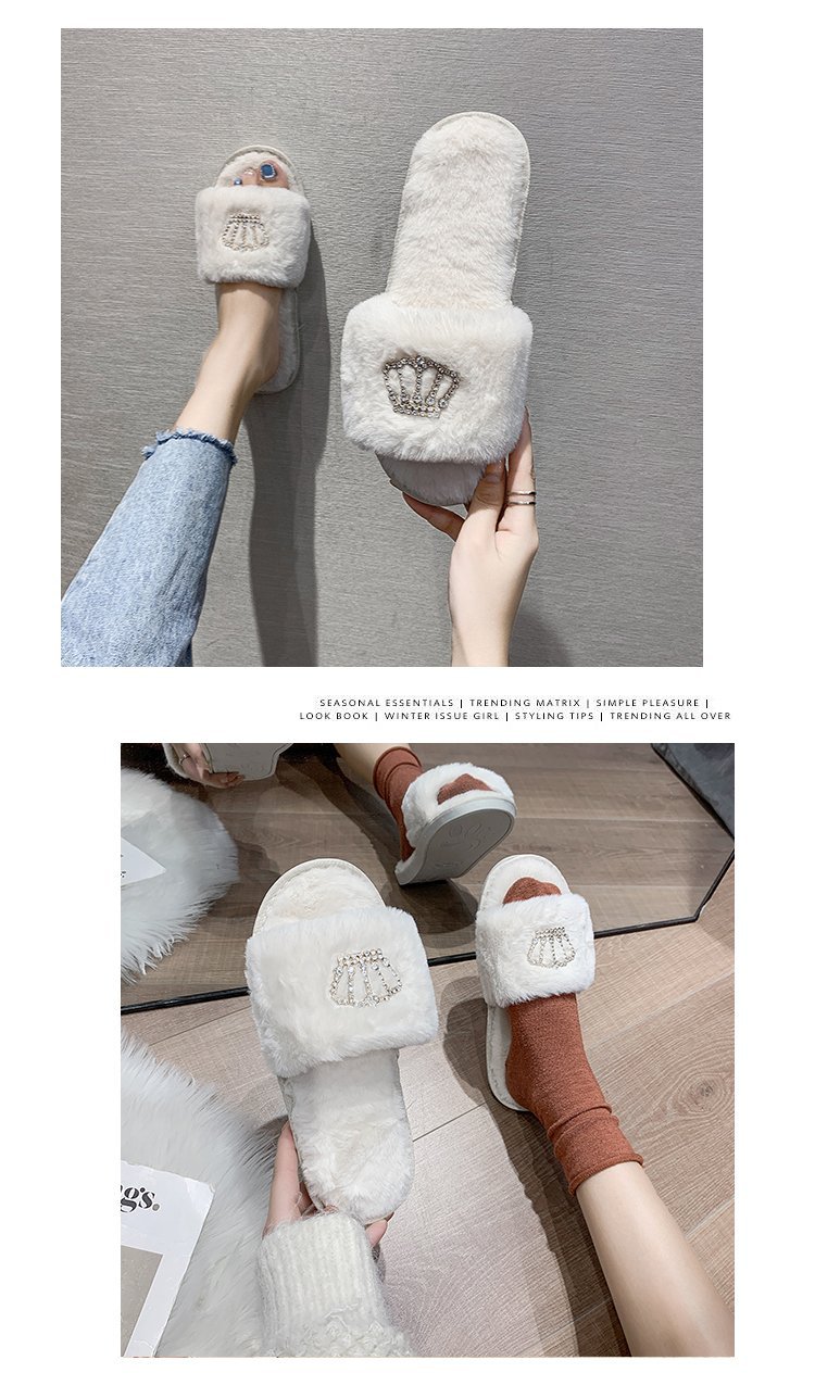 Crown bright diamond cotton slippers