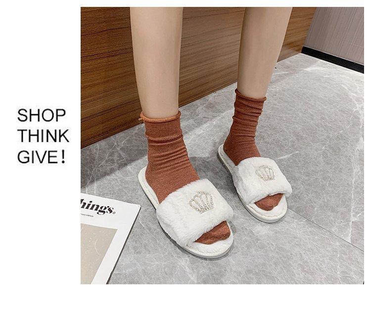 Crown bright diamond cotton slippers