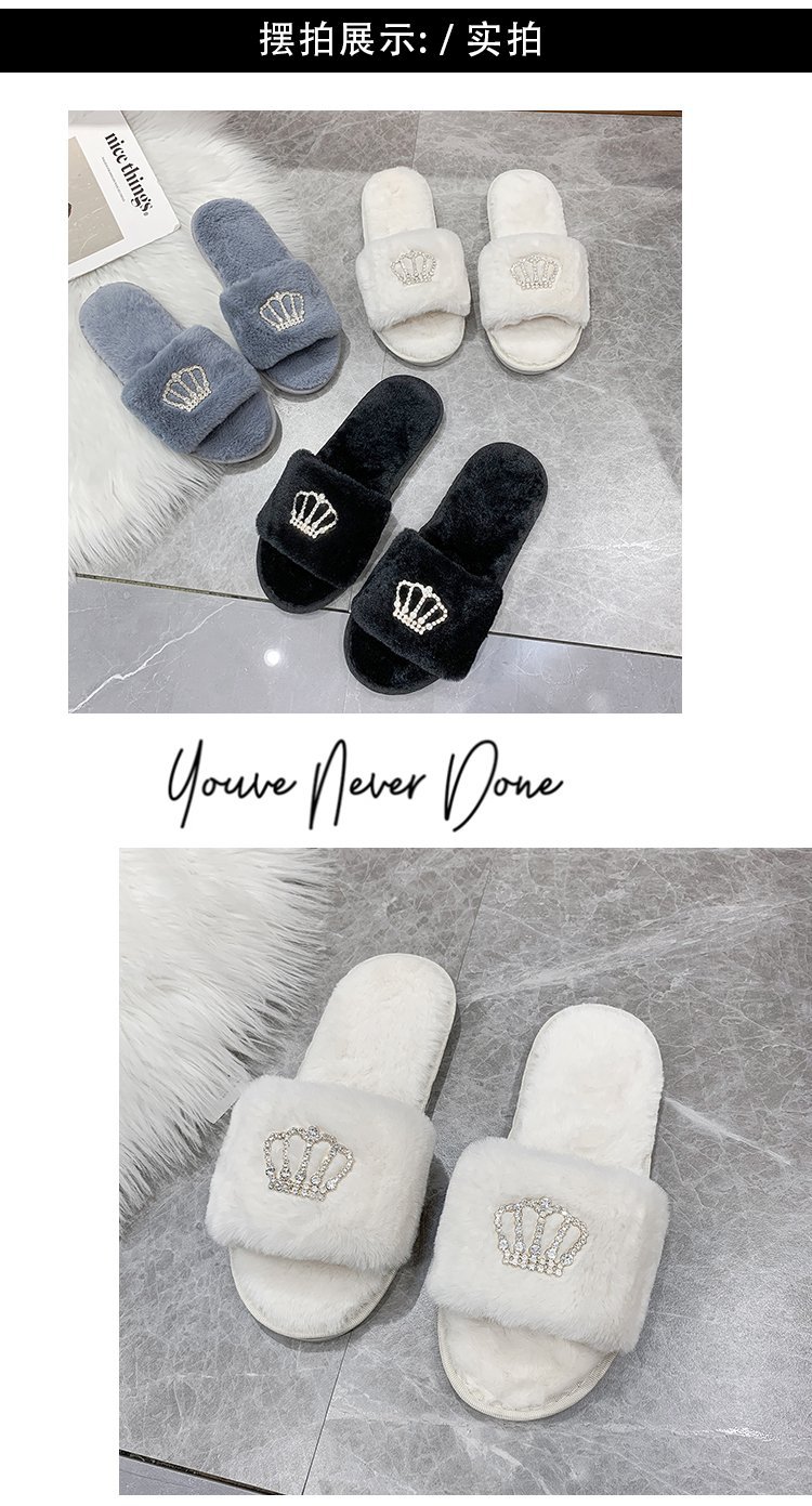 Crown bright diamond cotton slippers