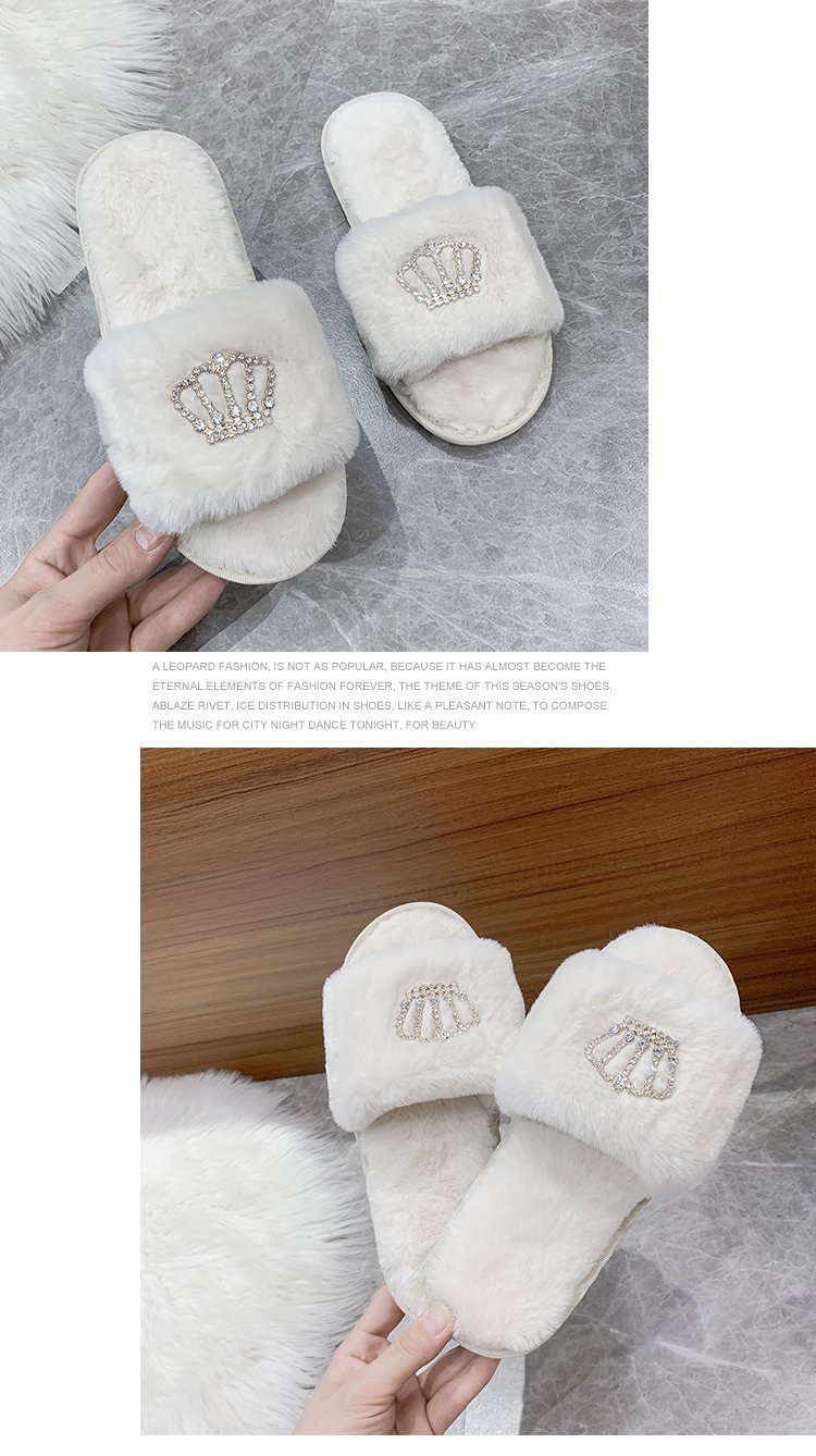 Crown bright diamond cotton slippers