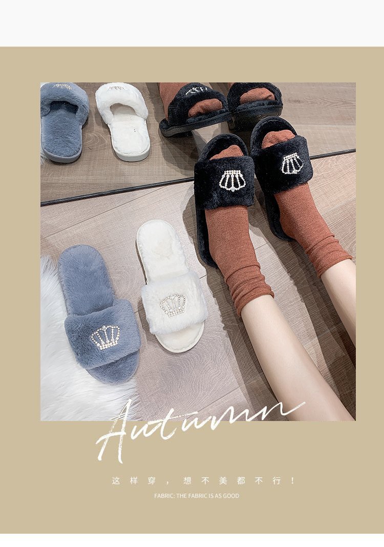 Crown bright diamond cotton slippers