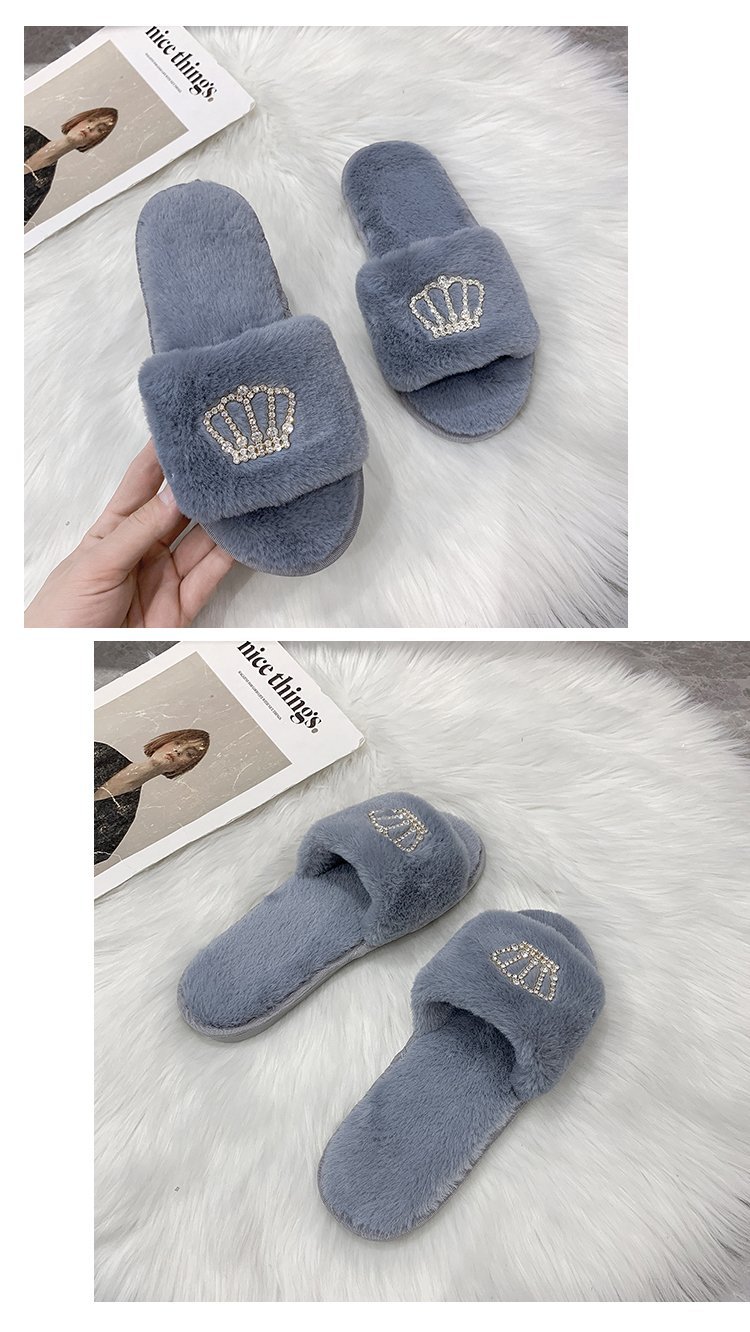 Crown bright diamond cotton slippers