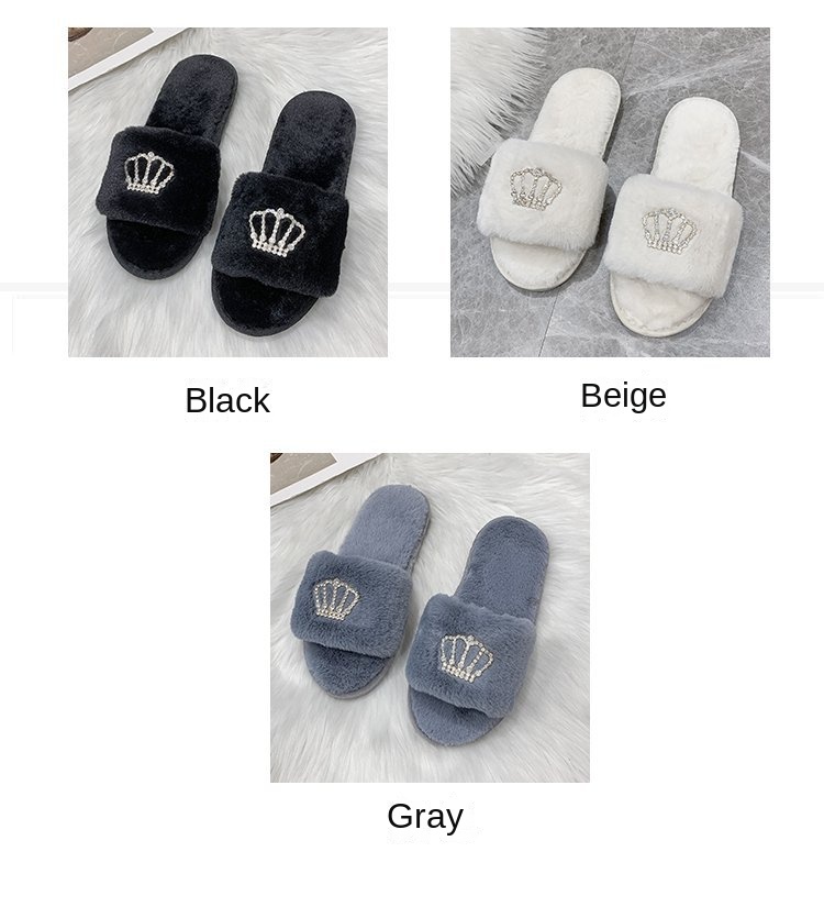 Crown bright diamond cotton slippers