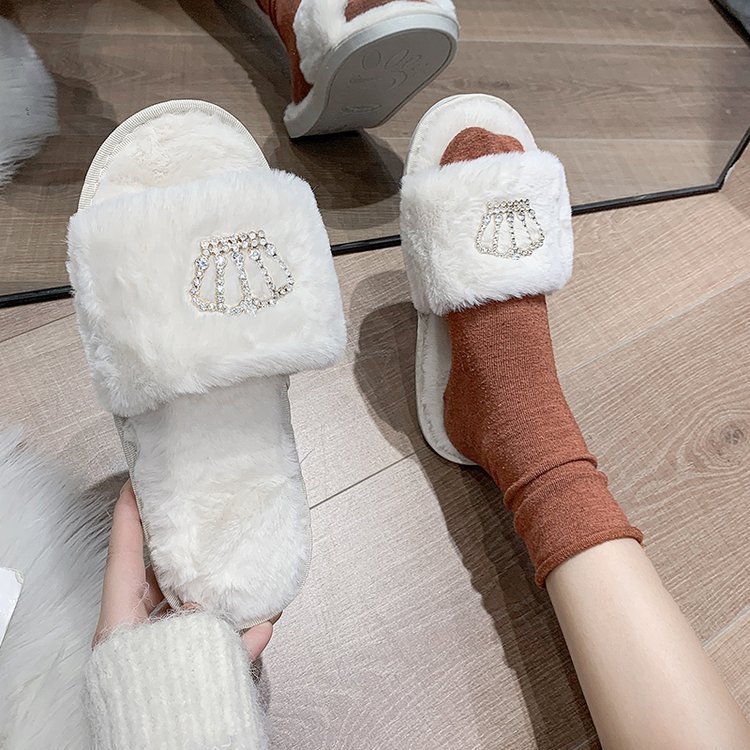 Crown bright diamond cotton slippers