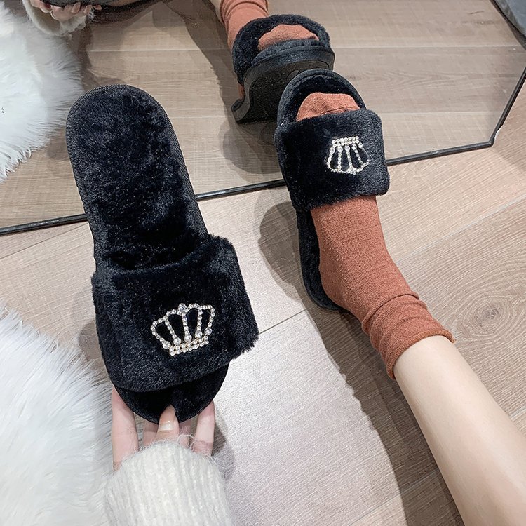 Crown bright diamond cotton slippers