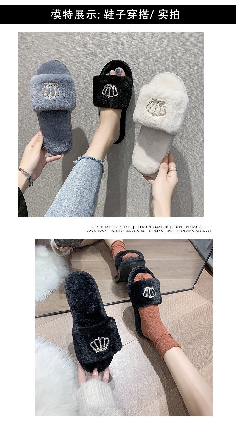 Crown bright diamond cotton slippers