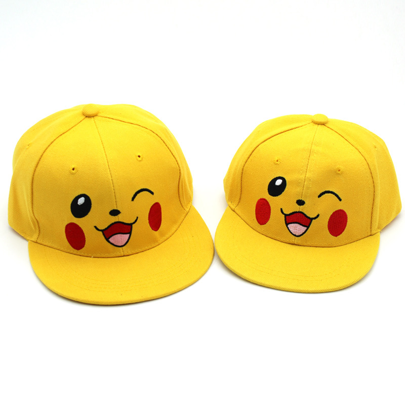 Cute cartoon Pikachu family hip hop flat brim hat
