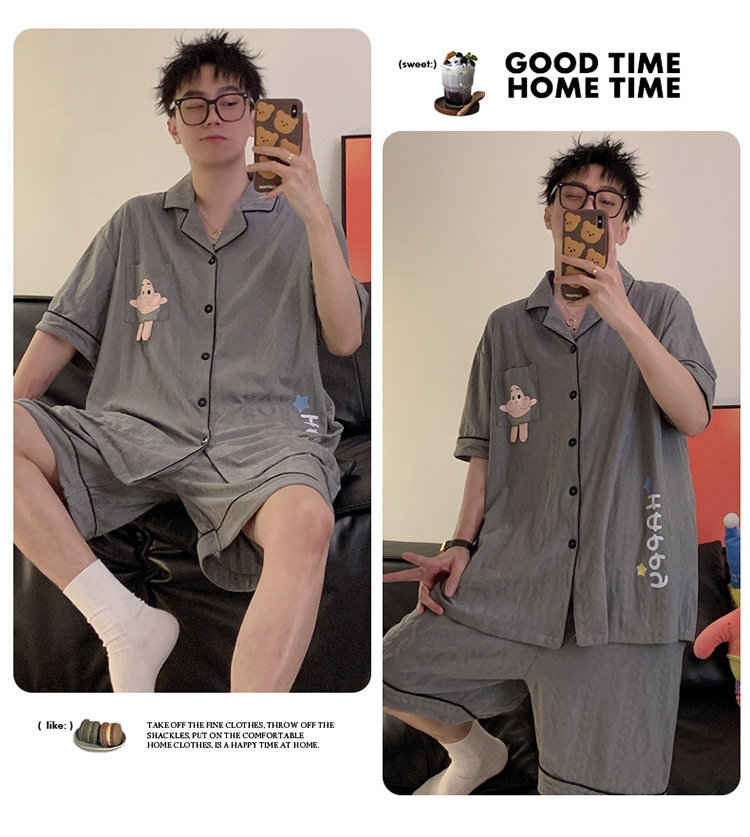 Cute pie star couple pajamas thin home wear set