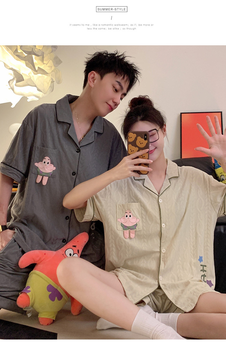 Cute pie star couple pajamas thin home wear set