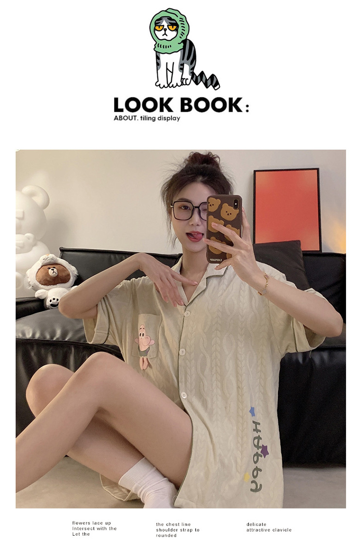 Cute pie star couple pajamas thin home wear set