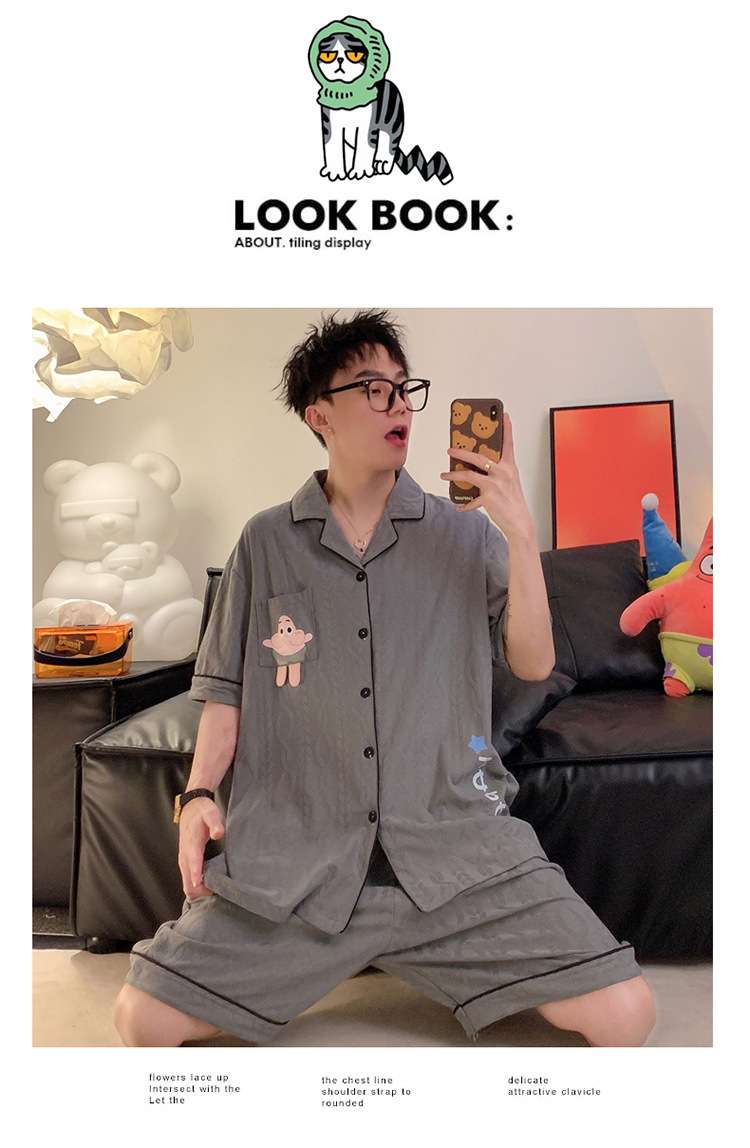 Cute pie star couple pajamas thin home wear set