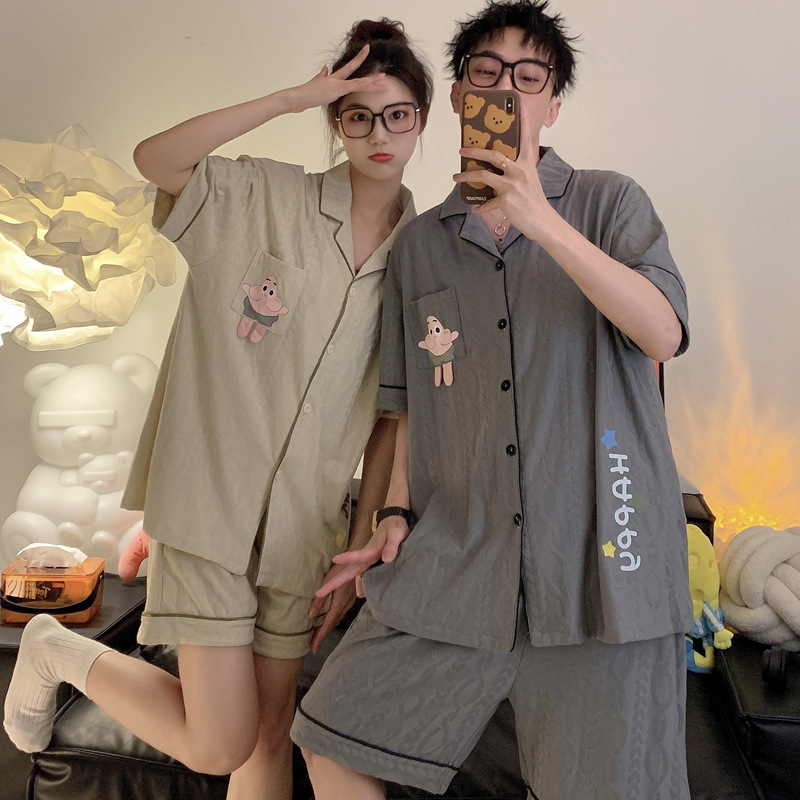 Cute pie star couple pajamas thin home wear set
