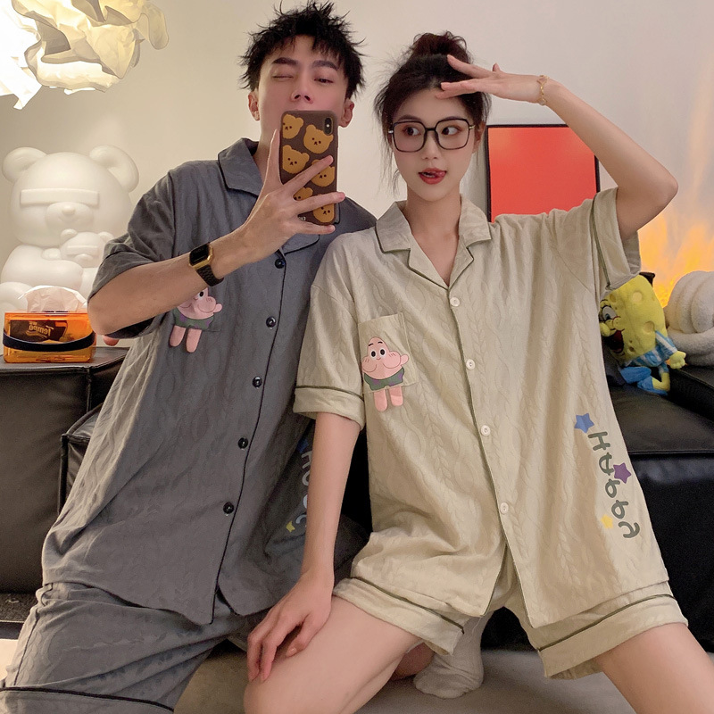 Cute pie star couple pajamas thin home wear set