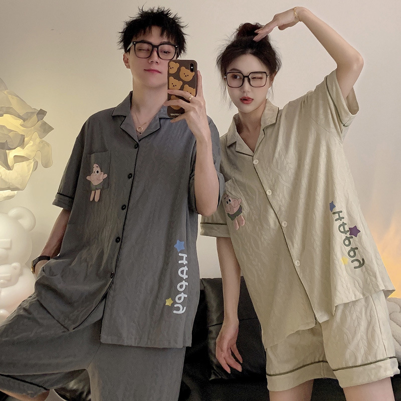 Cute pie star couple pajamas thin home wear set
