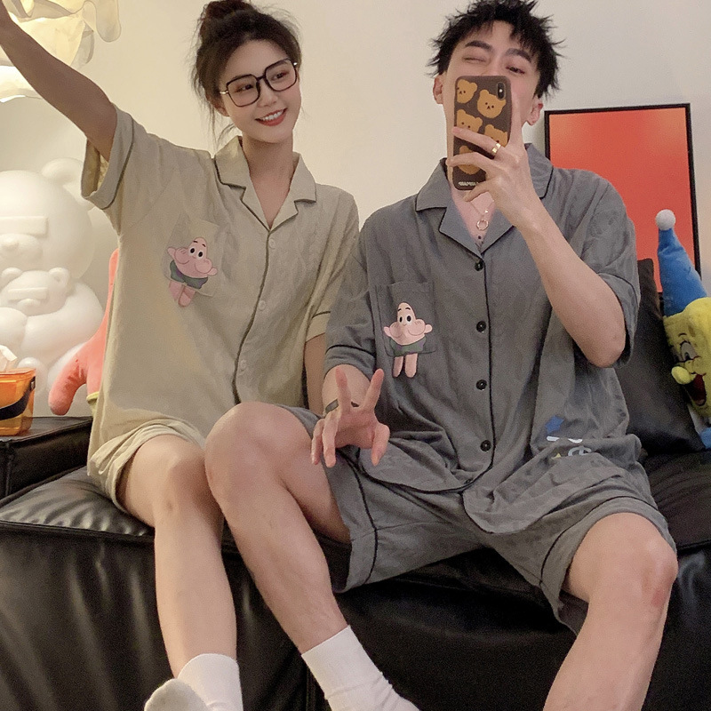 Cute pie star couple pajamas thin home wear set