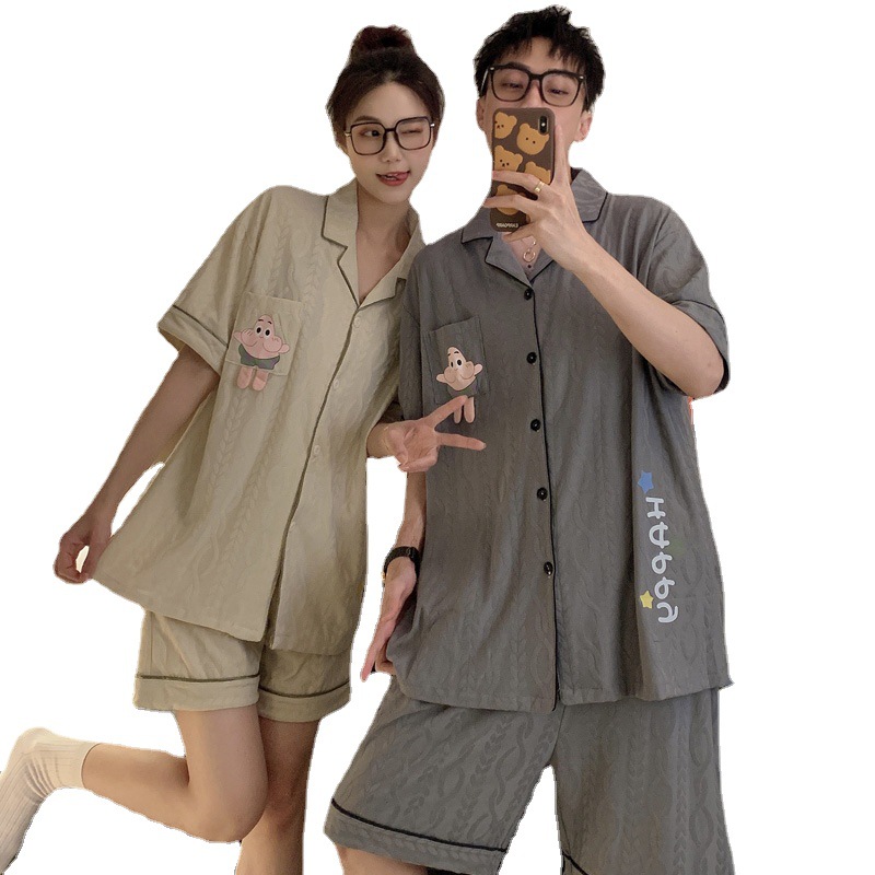 Cute pie star couple pajamas thin home wear set
