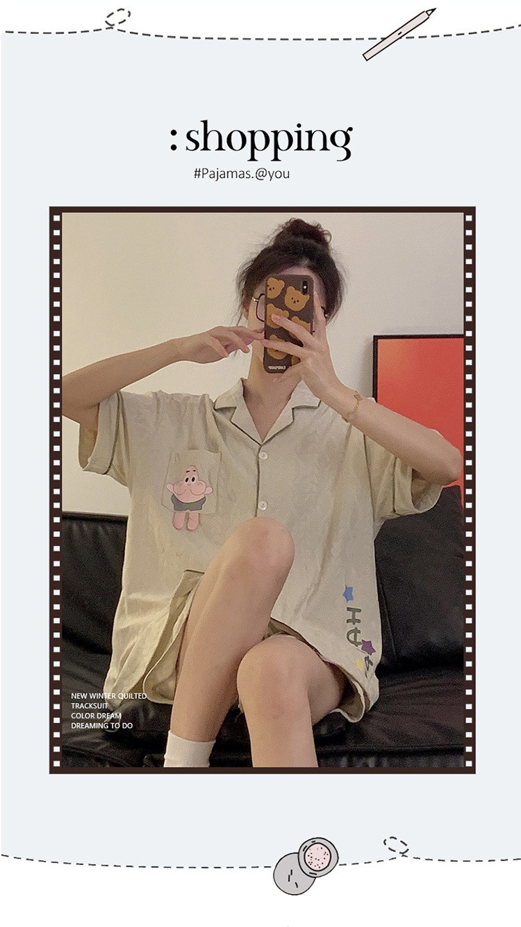 Cute pie star couple pajamas thin home wear set