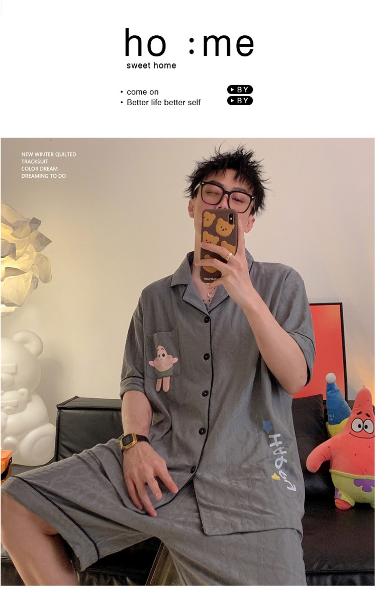 Cute pie star couple pajamas thin home wear set