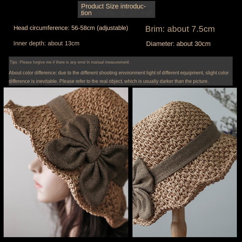 Elegant bow straw hat domed outdoor outing beach hat
