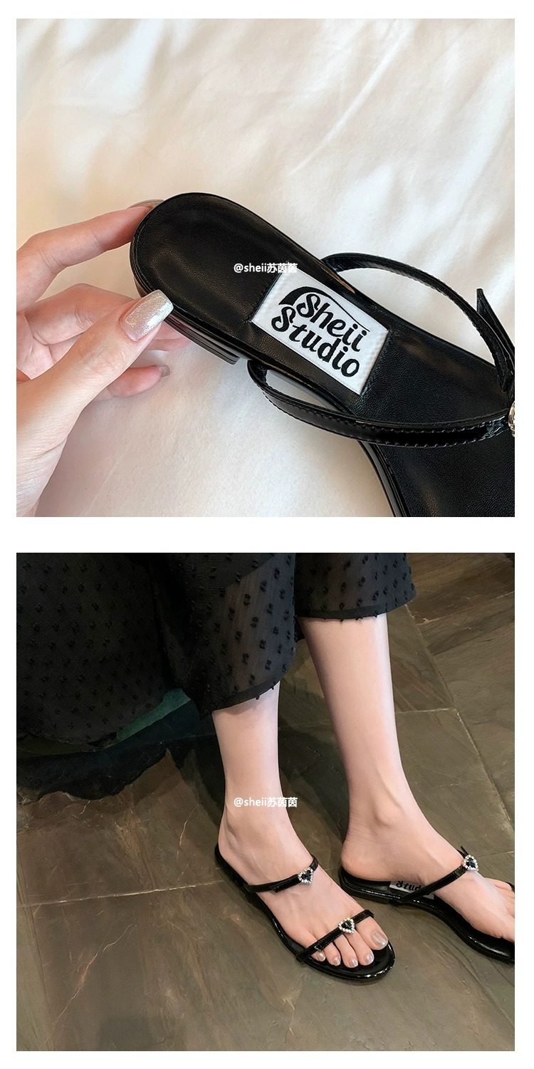 French love slippers with rhinestone buckle