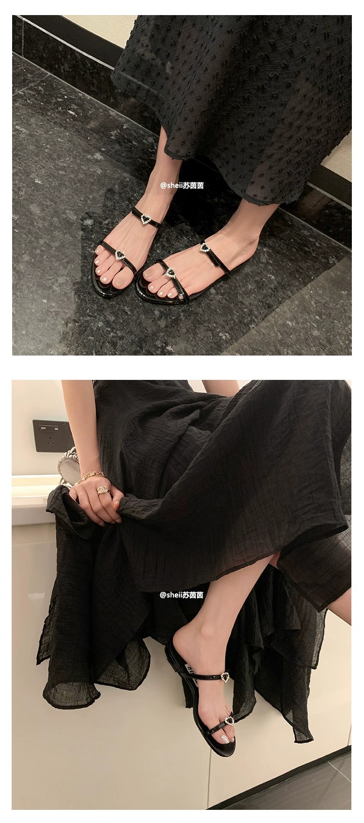 French love slippers with rhinestone buckle