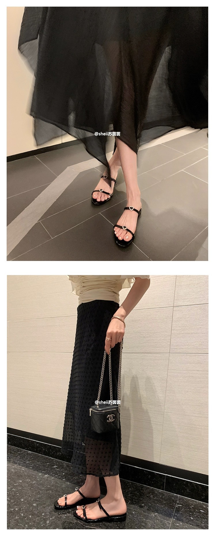 French love slippers with rhinestone buckle