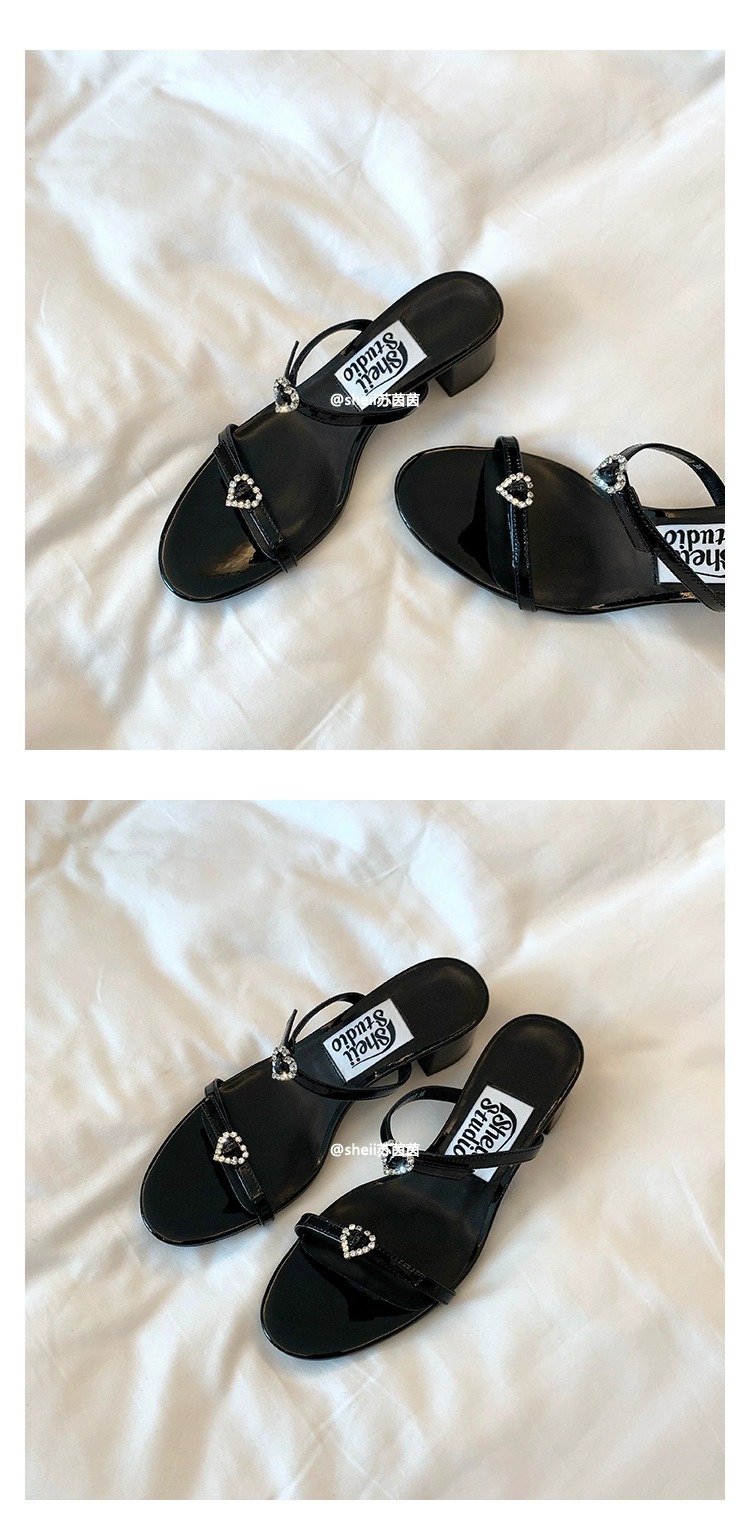 French love slippers with rhinestone buckle