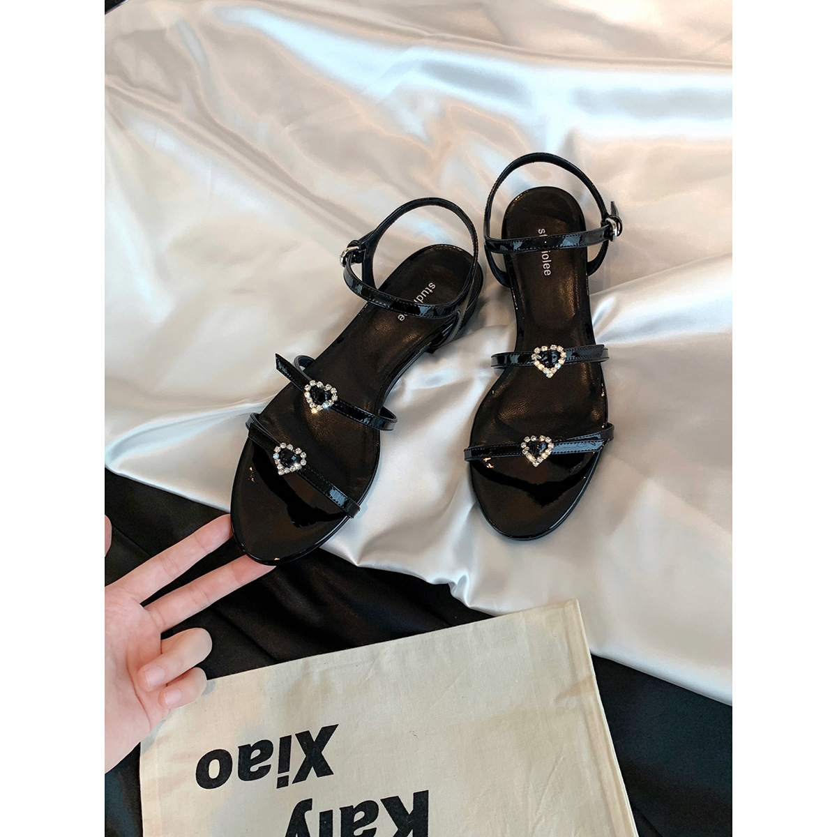 French love slippers with rhinestone buckle