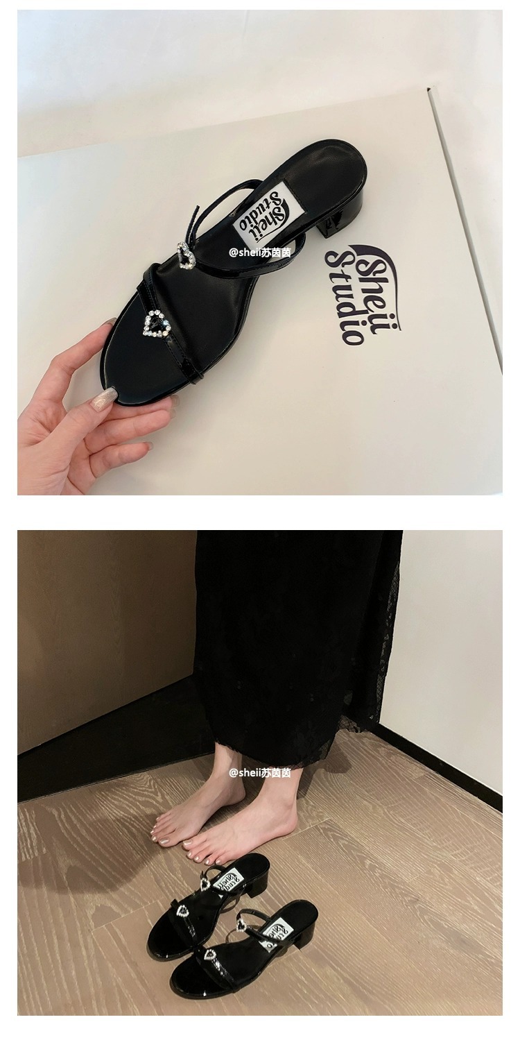 French love slippers with rhinestone buckle