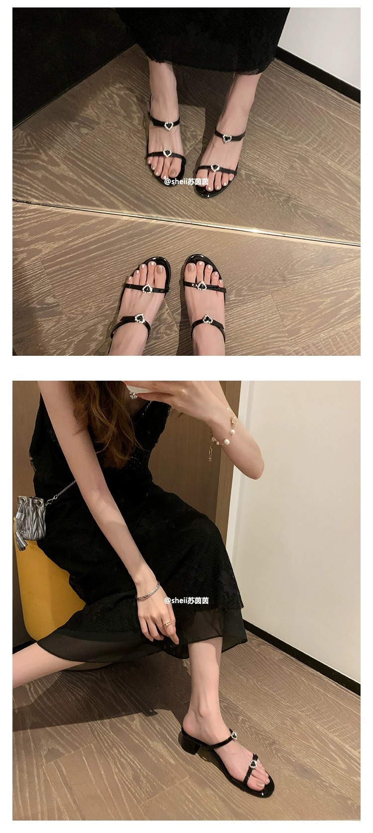French love slippers with rhinestone buckle