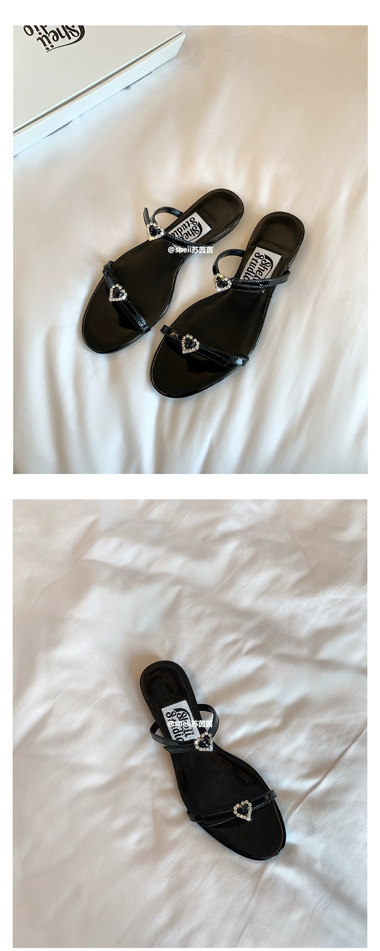 French love slippers with rhinestone buckle