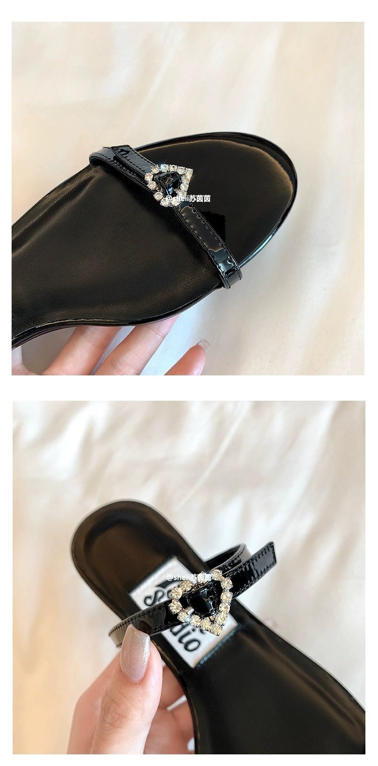 French love slippers with rhinestone buckle