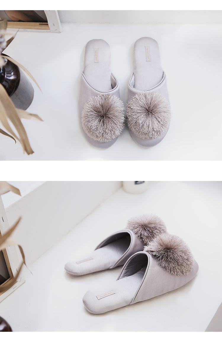Fringe ball comfortable fluffy indoor home slippers