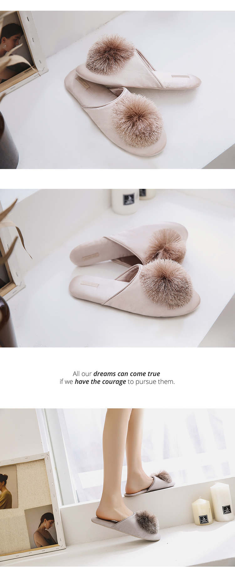 Fringe ball comfortable fluffy indoor home slippers